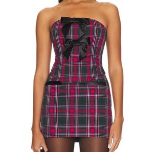MAJORELLE's Joi Bustier Top in Pink Multi Plaid AND Mini Skirt. Size XS. set